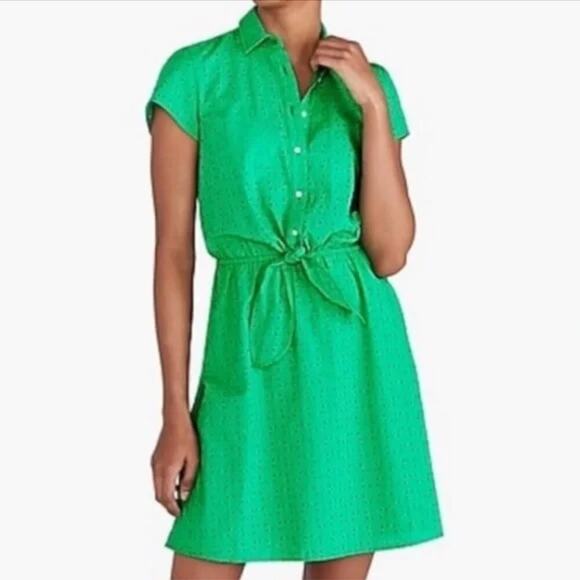 J.Crew Eyelet Collared Tie-Front Shirt Dress in Green 100% Cotton, Size XS - Picture 2 of 12